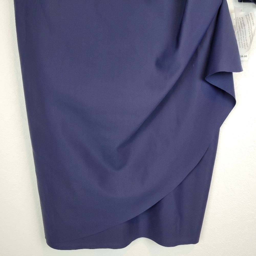 NWT Alex Evenings Surplice Sheath Dress Beaded Hip & Cascade Ruffle Dress Navy - Picture 10 of 14
